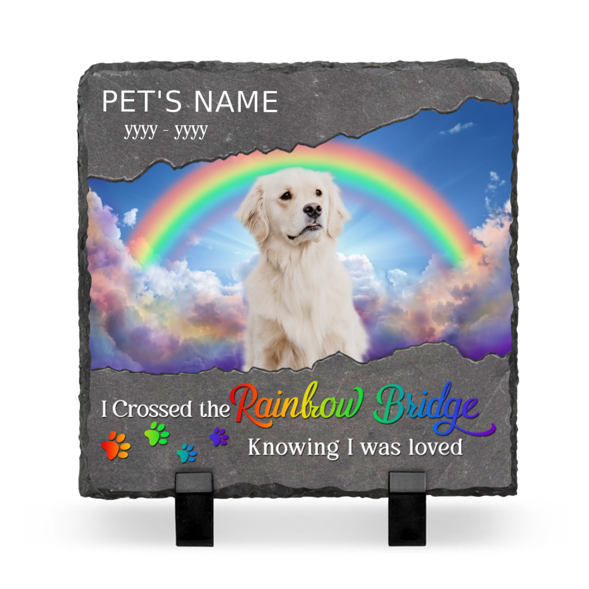 I Crossed The Rainbow Bridge - Custom Dog Memorial Photo Slate Stone - Pet Loss Gifts