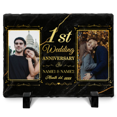 1st Wedding Anniversary Personalized Couple Photo Slale - Custom First Anniversary Stone - Paper Anniversary Gifts