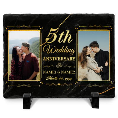 5th Wedding Anniversary Personalized Couple Photo Slale - Custom 5 Year Anniversary Stone - 5th Anniversary Gift Ideas