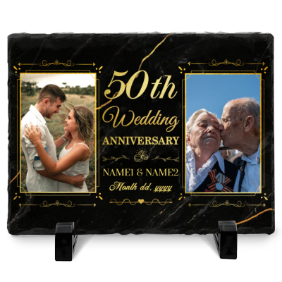 50th Wedding Anniversary Personalized Couple Photo Slale - Custom 50 Year Anniversary Stone - Golden Anniversary Gifts For Parents