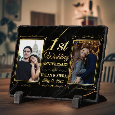 1st Wedding Anniversary Personalized Couple Photo Slate - Custom First Anniversary Stone - Paper Anniversary Gifts