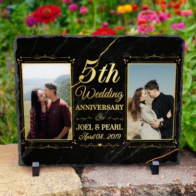 5th Wedding Anniversary Personalized Couple Photo Slate - Custom 5 Year Anniversary Stone - 5th Anniversary Gift Ideas