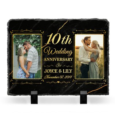 10th Wedding Anniversary Personalized Couple Photo Slate - Custom Ten Year Anniversary Stone - 10 Year Anniversary Gifts