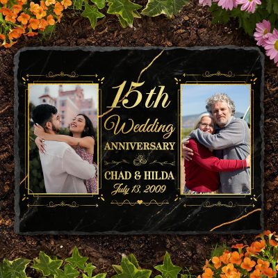 15th Wedding Anniversary Personalized Couple Photo Slate, Custom 15 Year Anniversary Stone, 15th Anniversary Gift Ideas