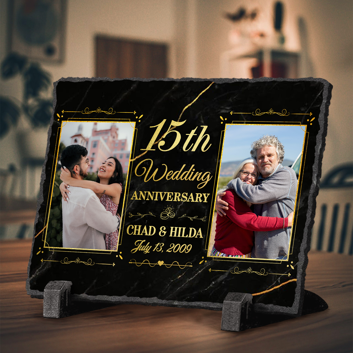 15th Wedding Anniversary Personalized Couple Photo Slate - Custom 15 Year Anniversary Stone - 15th Anniversary Gift Ideas 1 15th Wedding Anniversary Personalized Couple Photo Slate, Custom 15 Year Anniversary Stone, 15th Anniversary Gift Ideas