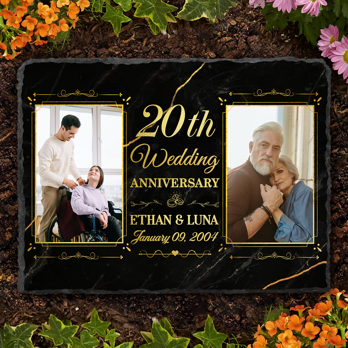 20th Wedding Anniversary Personalized Couple Photo Slate Custom
