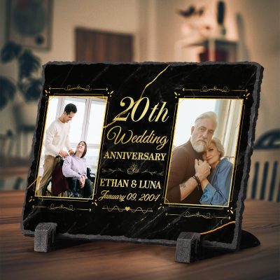 20th Wedding Anniversary Personalized Couple Photo Slate - Custom 20 Year Anniversary Stone - 20th Anniversary Gift Ideas