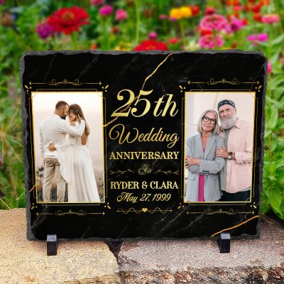 25th Wedding Anniversary Personalized Couple Photo Slate - Custom 25 Year Anniversary Stone - 25th Anniversary Gift Ideas