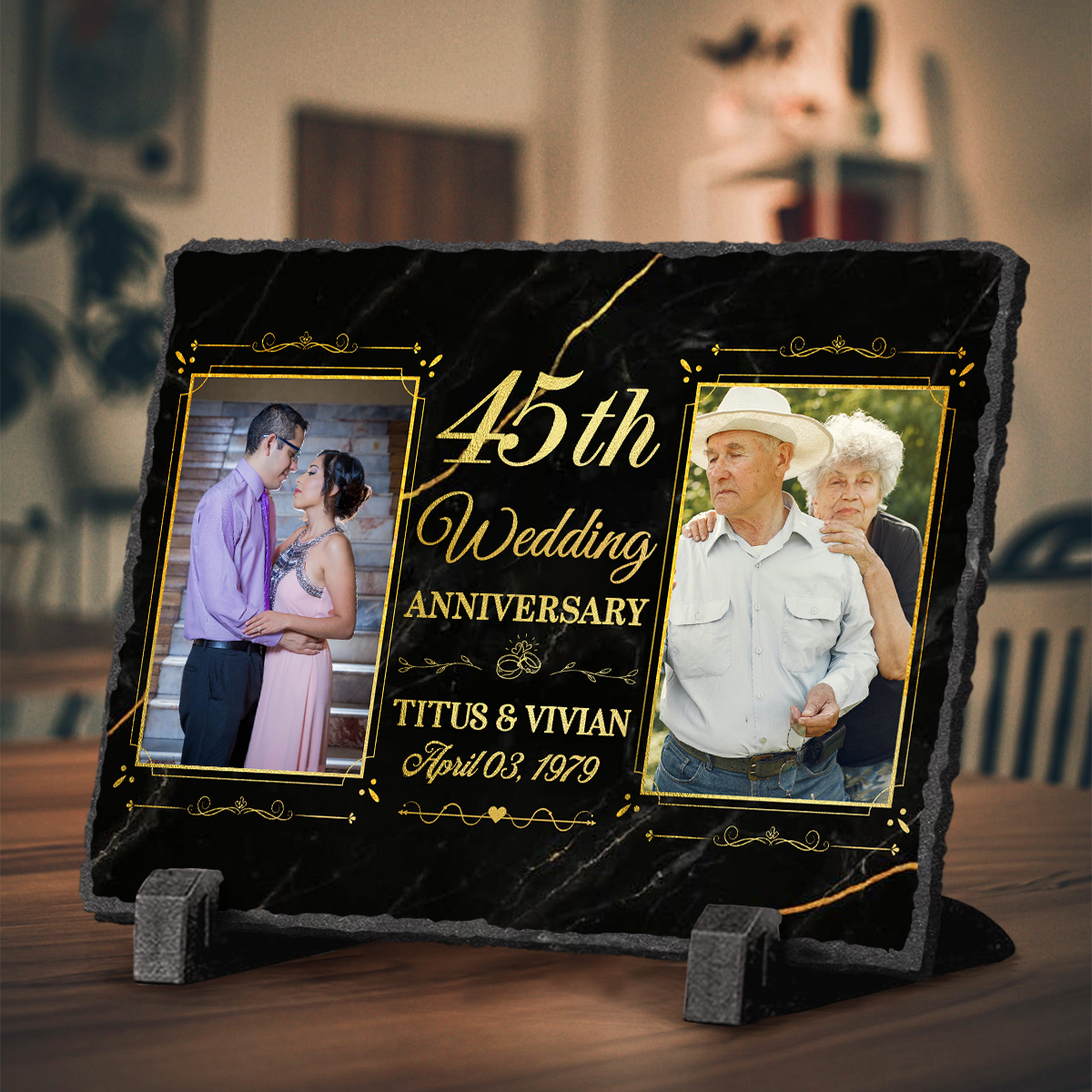 45th Wedding Anniversary Personalized Couple Photo Slate - Custom 45 Year Anniversary Stone - 45th Anniversary Gift Ideas
