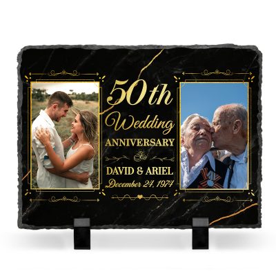 50th Wedding Anniversary Personalized Couple Photo Slale - Custom 50 Year Anniversary Stone - Golden Anniversary Gifts For Parents