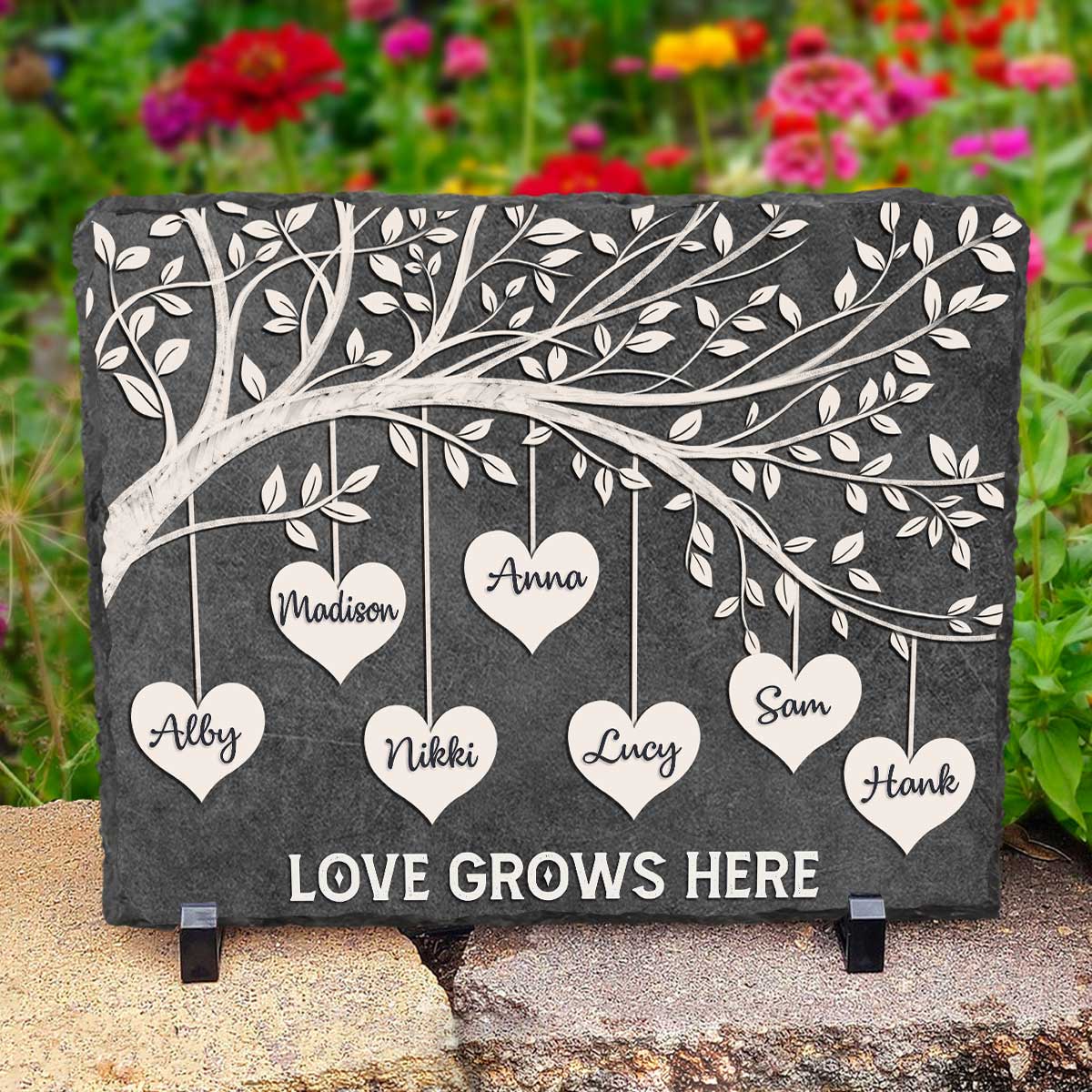 Custom Family Tree Hanging Hearts Stone Rectangle Slate-Personalized Family Tree w/Names For Mothers Day Gifts-Anniversary Gifts For Parents