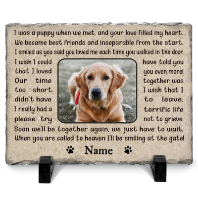 Custom Pet Burial Marker - Personalized Pet Memorial Garden Stone - I Was A Puppy When We Met