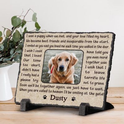 Custom Pet Burial Marker - Personalized Pet Memorial Garden Stone - I Was A Puppy When We Met