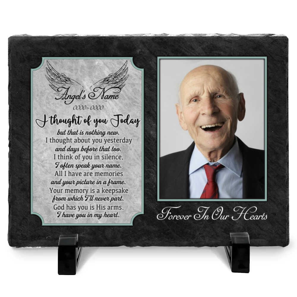 Custom Memory Plaque With Photo Stone - Dad's Remembrance Gifts - I Thought Of You Today Poem