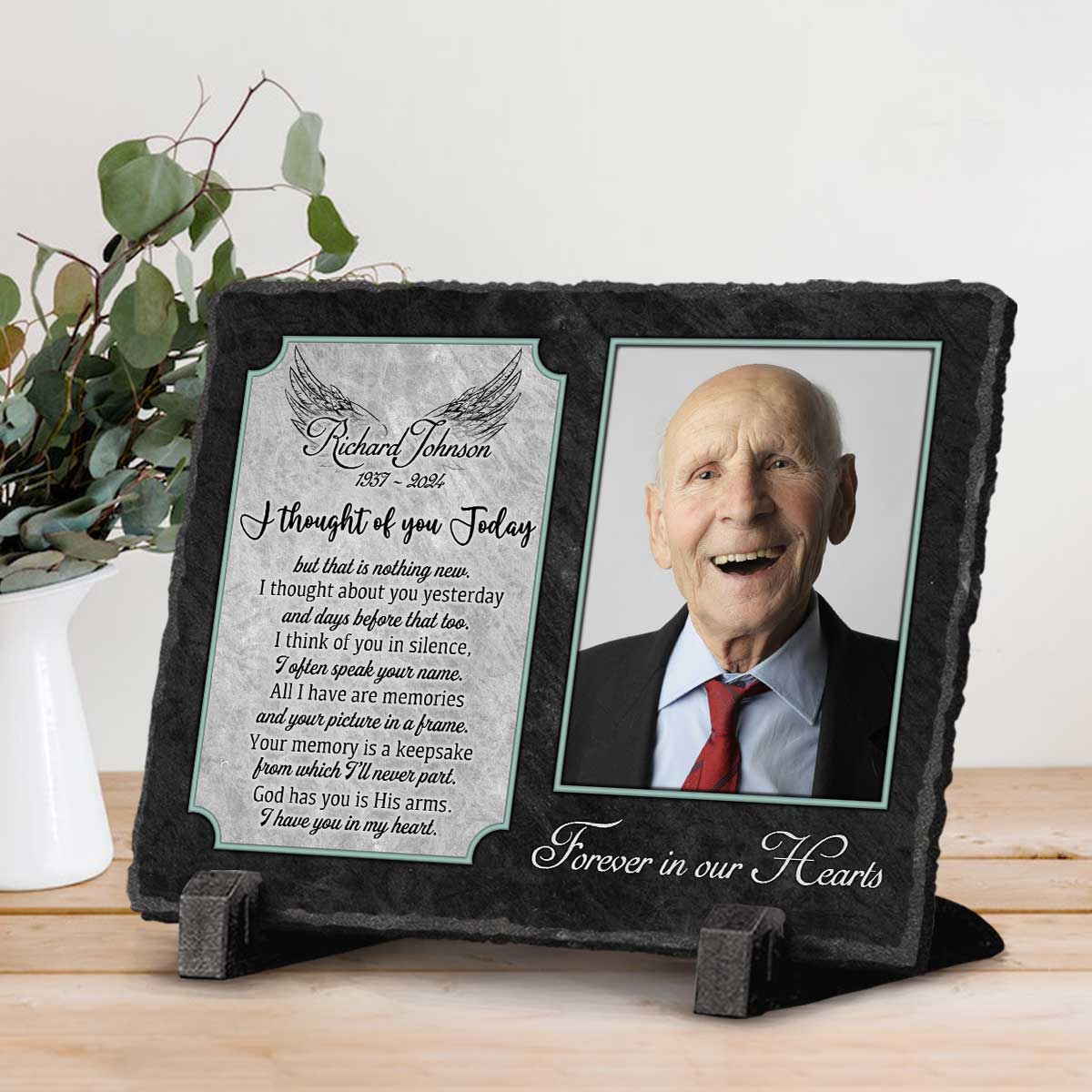 Custom Memory Plaque With Photo Stone - Dad's Remembrance Gifts - I Thought Of You Today Poem