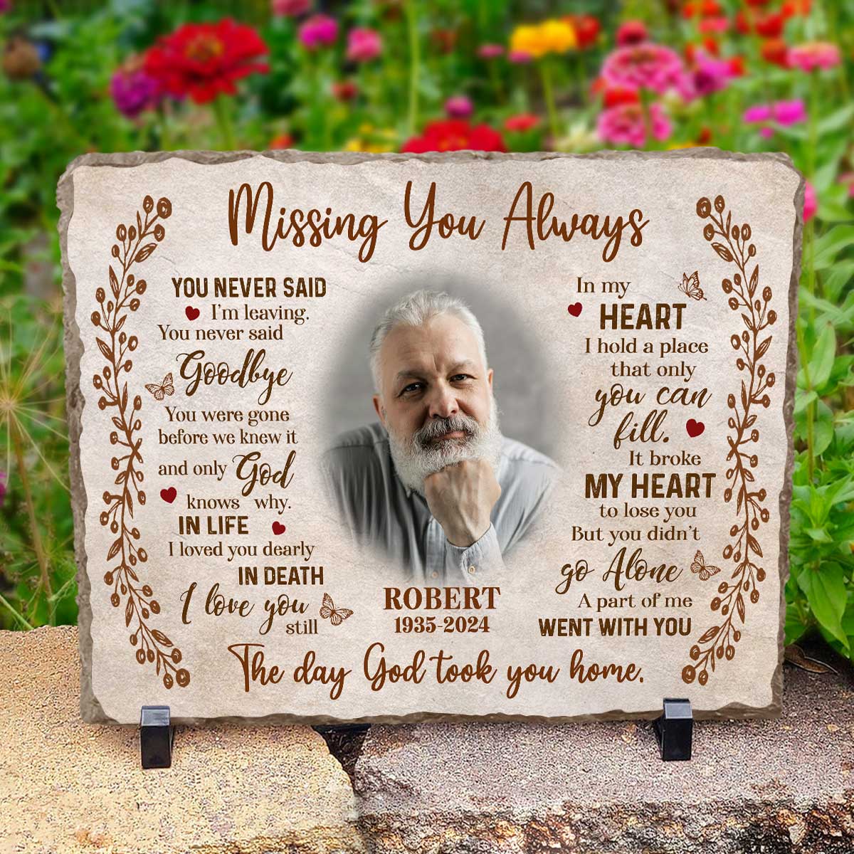 Missing You Always Custom Memorial Garden Photo Stone - Personalized Garden Stones In Memory Of A Loved One - Unique Bereavement Gifts