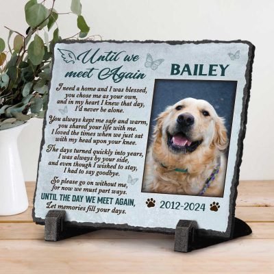 Until We Meet Again Custom Memorial Blue Stone - Personalized Dog Burial Stone - Grave Markers For Dog