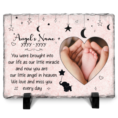 Custom Grave Plaque With Photo For Baby, Personalized Engraved Baby Memorial Slate Plaque Grave Marker, Memorial Gifts For Newborn Baby