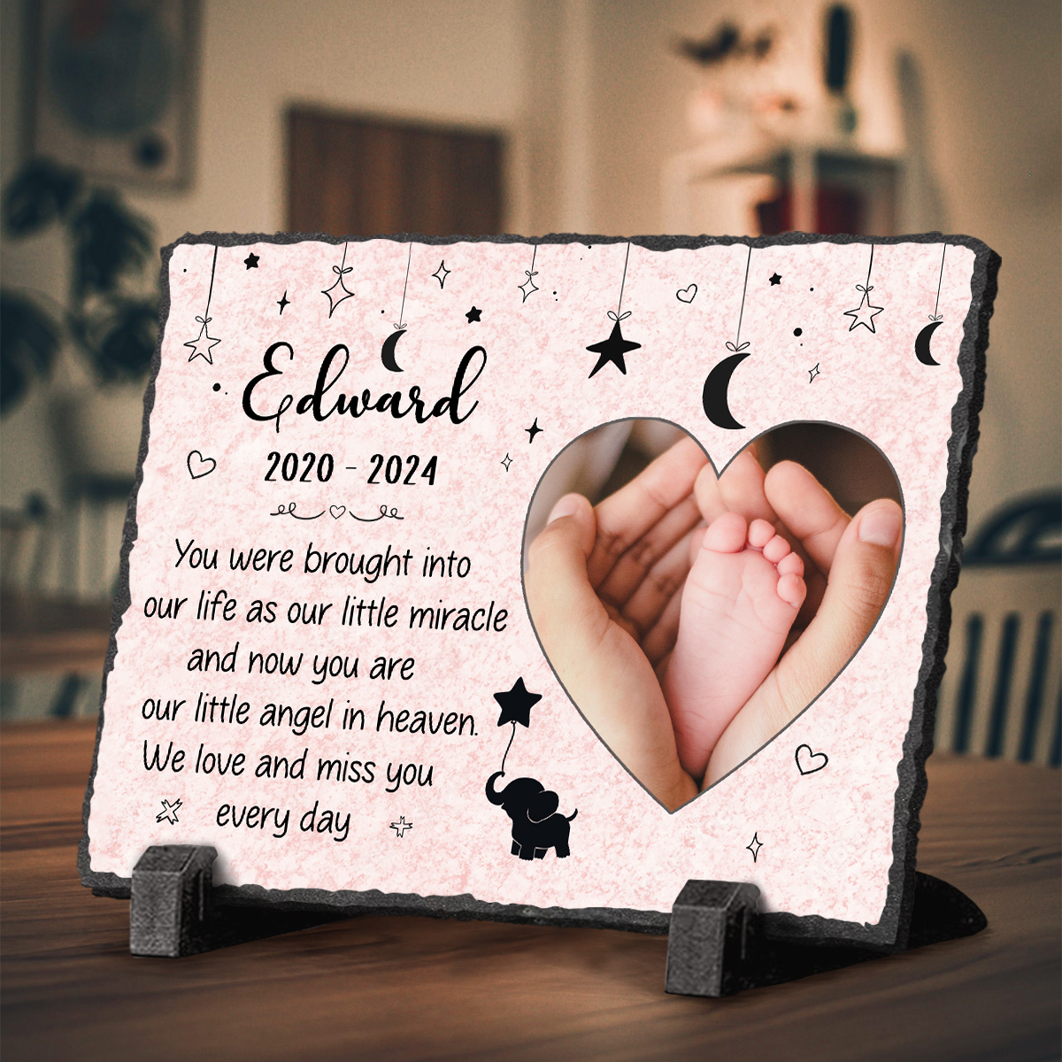 Custom Grave Plaque With Photo For Baby, Personalized Engraved Baby Memorial Slate Plaque Grave Marker, Memorial Gifts For Newborn Baby