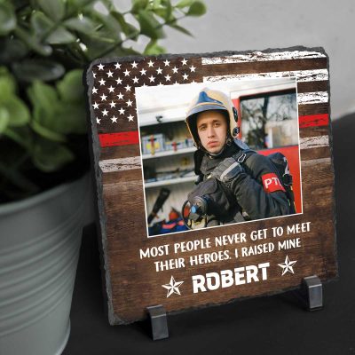 I Raised My Hero - Custom Photo Firefighter Mom Slate - Gifts For Firefighter Mom On Mother's Day