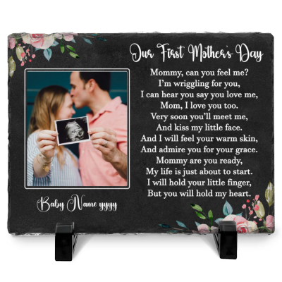 Our First Mothers Day – Custom Baby Ultrasound Photo Slate Stone – Mother’s Day Gift for Pregnancy Mom – Baby Sonogram Gift