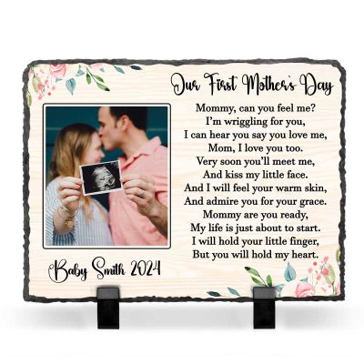 Our First Mothers Day – Custom Baby Ultrasound Photo Slate Stone – Mother’s Day Gift for Pregnancy Mom – Baby Sonogram Gift