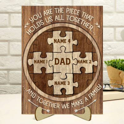 dad you are the piece that holds us all together sign - custom dad puzzle piece wooden plaque with kids name - personalized fathers day puzzle gifts