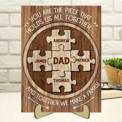 dad you are the piece that holds us all together sign - custom dad puzzle piece wooden plaque with kids name - personalized fathers day puzzle gifts
