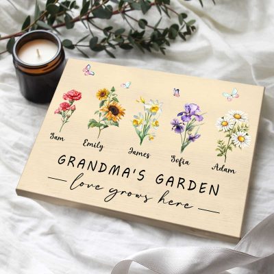 Custom Grandma's Garden Canvas - Birth Flower Gift With Grandkids Names - Mothers Day 2024 Gift For Mom Grandma Nana - Grandma Garden Gifts