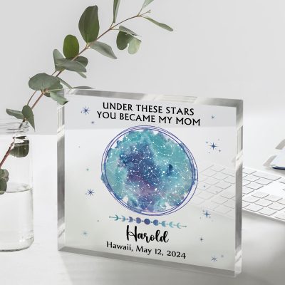 under these stars you became my mom - custom star map acrylic plaque for mom - mothers day gifts for new mom from baby - first time mum gift