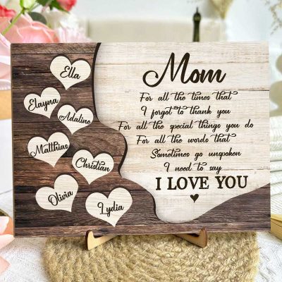 Personalized Mother's Day Gift - Custom Gift For Mom From Kids - Mom Wooden Plaque with Children Names - Presents For Mom