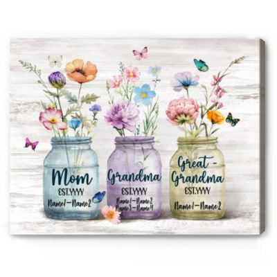 Mom Grandma Great Grandma - WildFlower Custom Grandma Canvas - Mother's Day Grandma Gifts - Great Grandma Gifts with Custom Kids Names