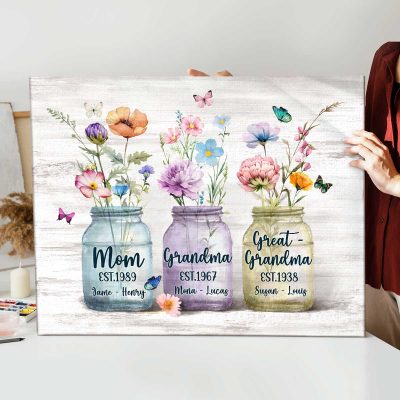 Mom Grandma Great Grandma - WildFlower Custom Grandma Canvas - Mother's Day Grandma Gifts - Great Grandma Gifts with Custom Kids Names