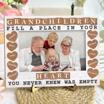Grandma Gift For Mothers Day - Grandchildren Fill A Space In Your Heart - Custom Grandma Photo Wooden Plaque - Grandma Sign With Grandchildren Names