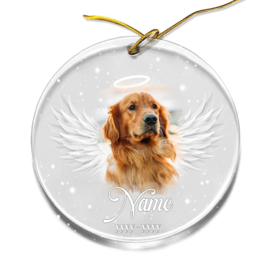 Personalized Dog Memorial Photo Acrylic Ornament - Pet Loss Gifts - Angel Dog With Wings Ornament