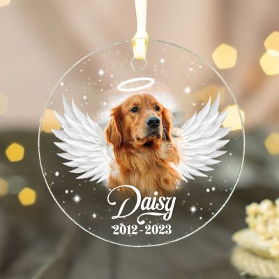 Personalized Dog Memorial Photo Acrylic Ornament - Pet Loss Gifts - Angel Dog With Wings Ornament