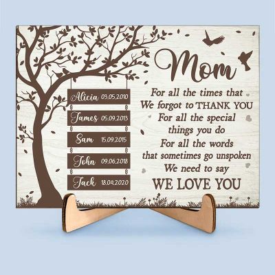 Family Tree Gifts For Mom - Personalized Mother's Day Gifts With Kids Names - Custom Wooden Family Tree Plaque