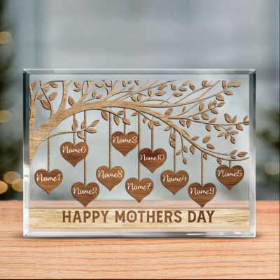 Happy Mother's Day - Custom Tree Heart Names Acrylic Plaque - Custom Gifts For Mom With Kids Names - Mom Keepsake
