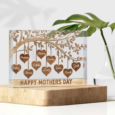 Happy Mother's Day - Custom Tree Heart Names Acrylic Plaque - Custom Gifts For Mom With Kids Names - Mom Keepsake