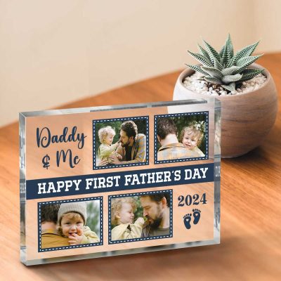 First Father's Day Custom Photo Acrylic Plaque - Fathers Day Gifts From Newborn Boy - Daddy And Me Gifts