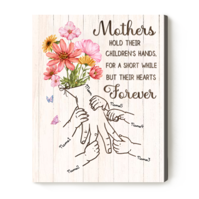 Personalized Names Mom And Kid Hands Canvas - Custom Gift for Mom - Gift For Mother on Mother's Day