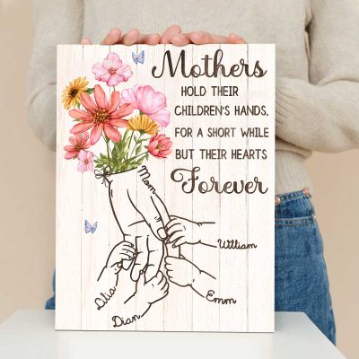 Personalized 1-6 Name Mom And Kid Hands Canvas, Custom Gift for Mom, Gift For Mother on Mother's Day