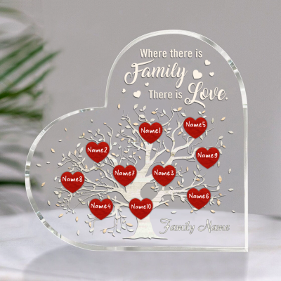 Family Tree Heart Acrylic Plaque With Custom Members Name - Personalized Family Tree Gift - Family Tree Plaque