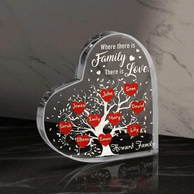 Family Tree Heart Acrylic Plaque With Custom Members Name - Personalized Family Tree Gift - Family Tree Plaque