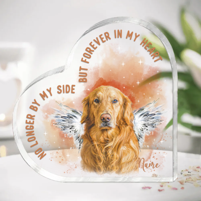 Dog Portrait With Angel Wings Acrylic Block - Pet Memorial Gifts - Gift For Loss Of Dog - No Longer By My Side But Forever In My Heart