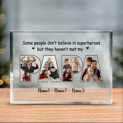 Papa Fathers Day Gifts - Papa Custom Pictures Acrylic Plaque - Gifts For Papa From Grandkids - Personalized Grandpa Gifts