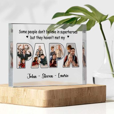 Papa Fathers Day Gifts - Papa Custom Pictures Acrylic Plaque - Gifts For Papa From Grandkids - Personalized Grandpa Gifts