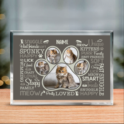 Cat Paw Print Custom Photo Acrylic Plaque - Personalized Cat Remembrance Gifts - Gift For Cat Lover, Cat Owner - Loss of Cat Gift