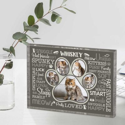 Cat Paw Print Custom Photo Acrylic Plaque - Personalized Cat Remembrance Gifts - Gift For Cat Lover, Cat Owner - Loss of Cat Gift