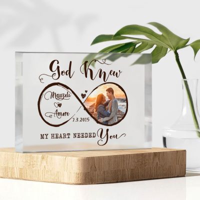 God Knew My Heart Needed You - Personalized Photo Couple Acrylic Plaque - Gift For Couple - Custom Valentines Day Gift for Her, Him